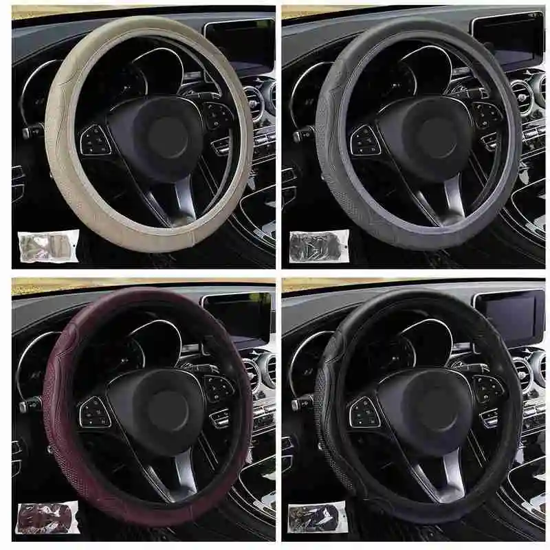 

PU Leather Car Auto Steering Wheel Cover With Needles Skid-Proof Thread Cover Vehicle Breathability And Accessories Anti-Sl W0B0