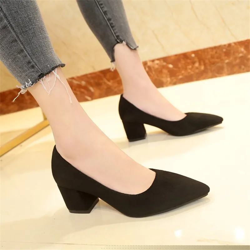 Туфли лодочки женские замшевые высокий каблук заостренный носок квадратный