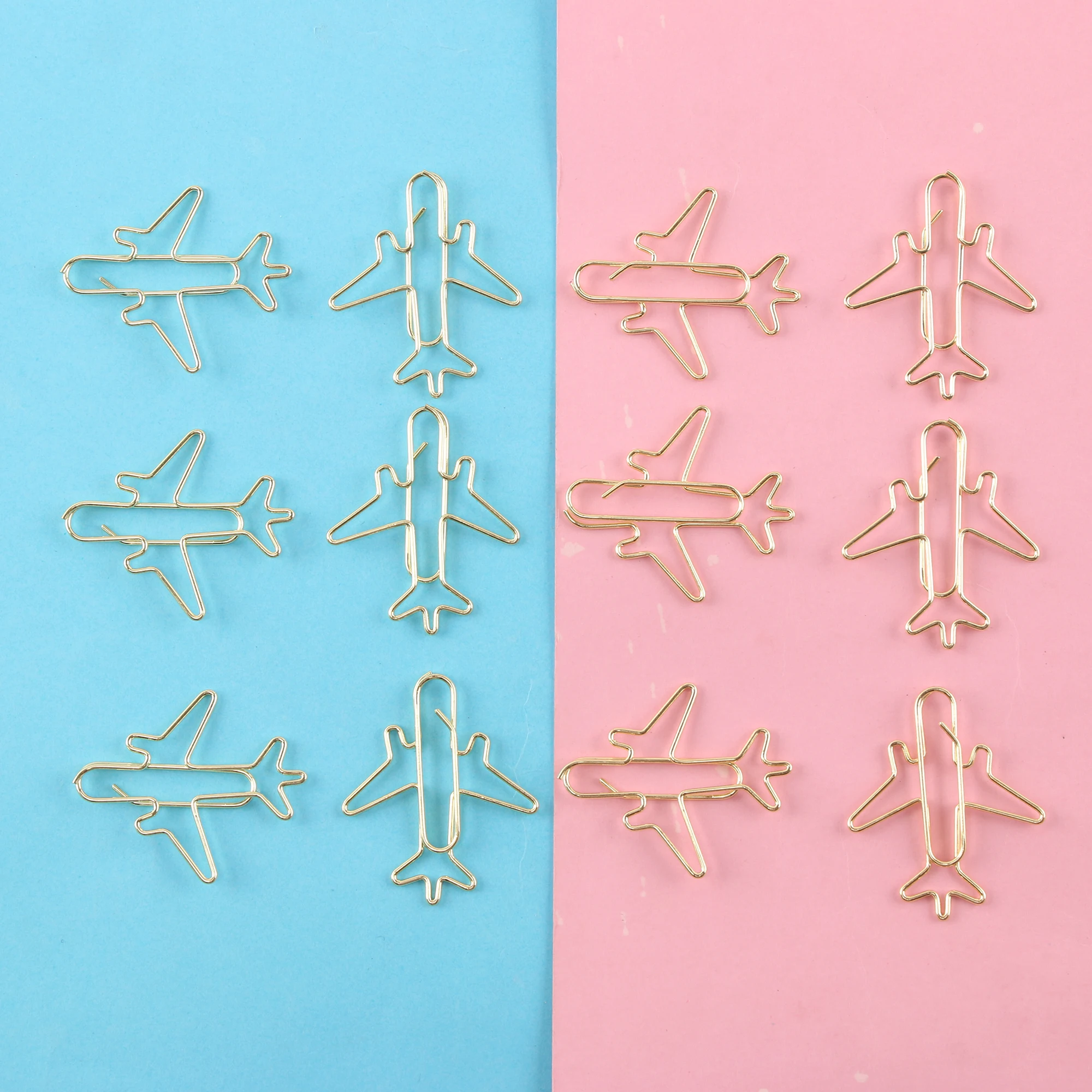 12 Pcs/ Box Airplane Shaped Cute Rose Gold  Paper Clips Bookmarks Photo Memo Ticket Holder  Office School Supplies Decoration