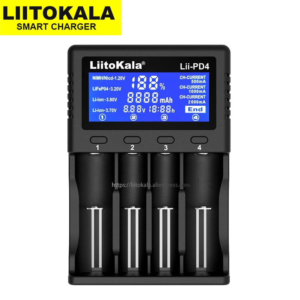 

Liitokala Lii-PD4 LCD Lii-PL4 3.7V 18650 18350 18500 21700 20700B 20700 14500 26650 1.2V AA AAA NiMH lithium-battery Charger