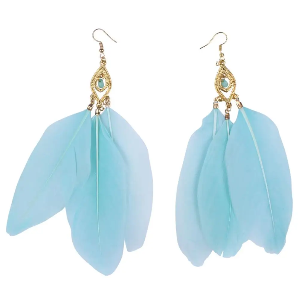 1 pair Fashion Ladies Charming 3-Pieces Feathers Drop Pendant Earrings Mint Green | Украшения и аксессуары