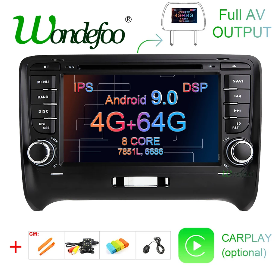 DSP ips 4G 64G Android 9,0 2 DIN автомобильный DVD gps для Audi TT MK2 8J 2006 2007 2008 2009 2010 2011 2012 мультимедийный плеер радио