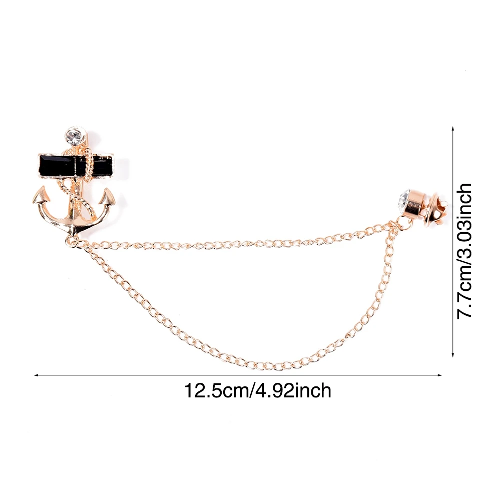 

Tassel Chain Personalitywith Crystal Anchor Brooches Business Suit Collar Lapel Pin Brooch Women Men Badge Jewelry Accessories