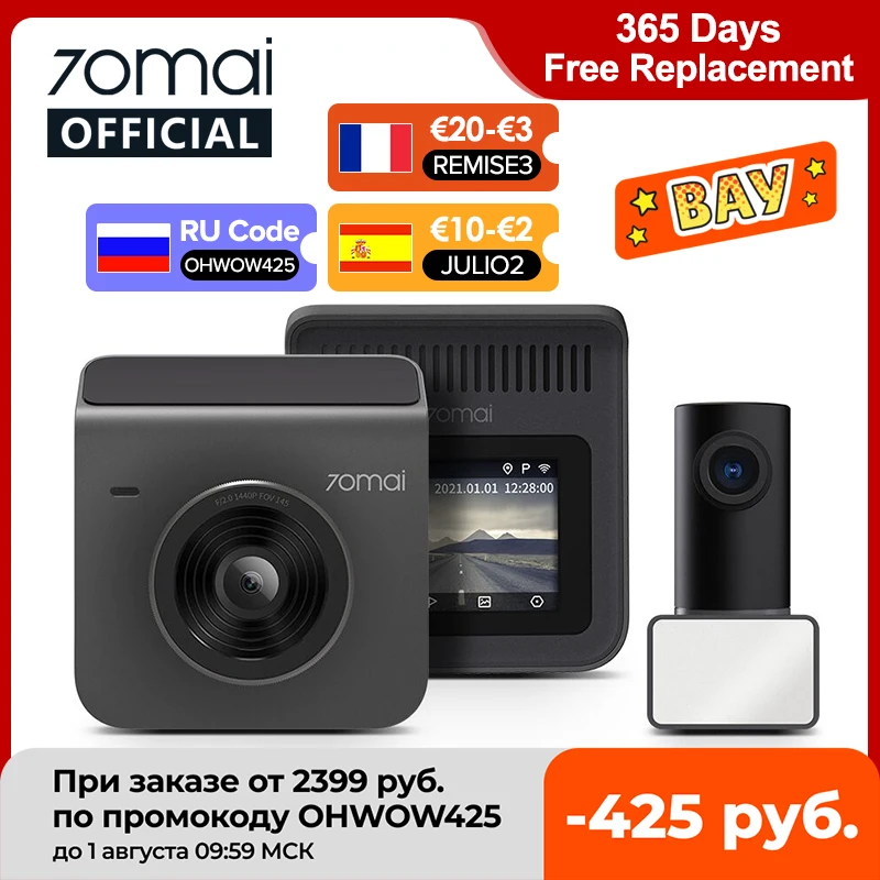 OHWOW425 70mai Dash Cam A400 автомобиля Регистраторы 1440P Разрешение Видеорегистраторы для