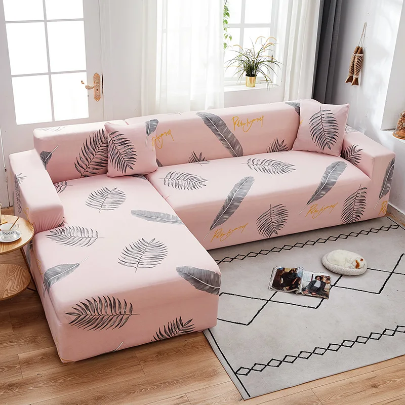 

Armchair Slipcover For Living Room Pink Feather Pattern 1-4Seater L Shaped Elastic Sofa Seat Cover Home Decor Couch Slipcovers