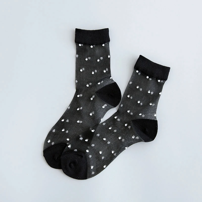 

New Spring Summer New Japanese Polka-dot Cute Silk Women's Socks Thin Summer Glass Silk Women'sTransparent Socks harajuku