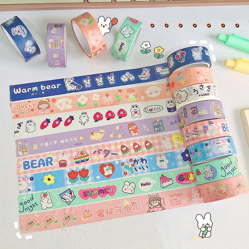 

Korean Ins Cartoon Cute Colored Washi Tape Creative Kawaii Masking Sealing Sticker Stationery Notebook DIY Decorative Tapes 3m