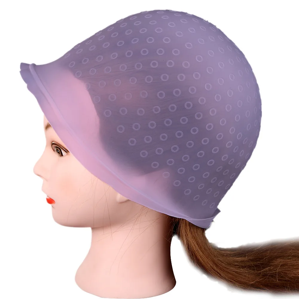 

Silicone Reusable Hair Colouring Highlighting Dye Cap Frosting Tipping with needle Transparent Hair Dyeing Highlighting cap Tool