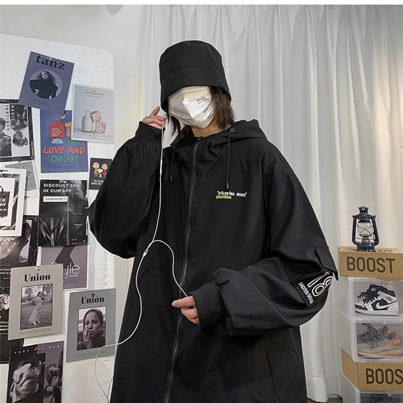 

Women Jacket Spring and Autumn Women's Coat Casual Loose Jacket Women Korean Street Solid Hooded Plus Size Bomber Jacket 2021