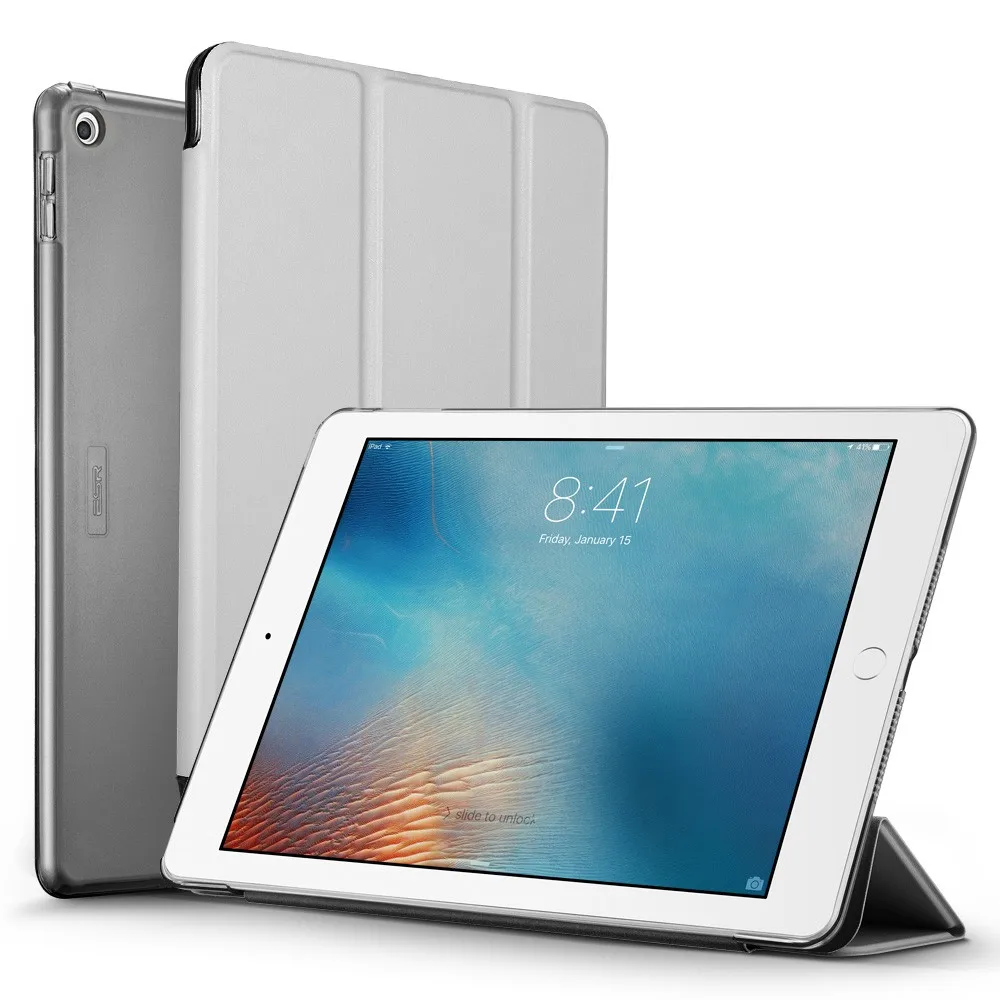 Silver Grey Цветной чехол ESR для iPad 9,7 дюймов, Ультратонкий чехол из искусственной кожи с функцией автоматического сна, Чехол для iPad 9,7& 6-го поколения - Цвет: Silver Grey