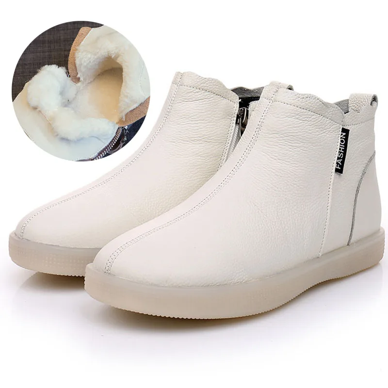 

Ботильоны женские из натуральной коровьей кожи, теплые шерстяные мотоботинки, без застежки, суперудобная зимняя обувь, белые черные