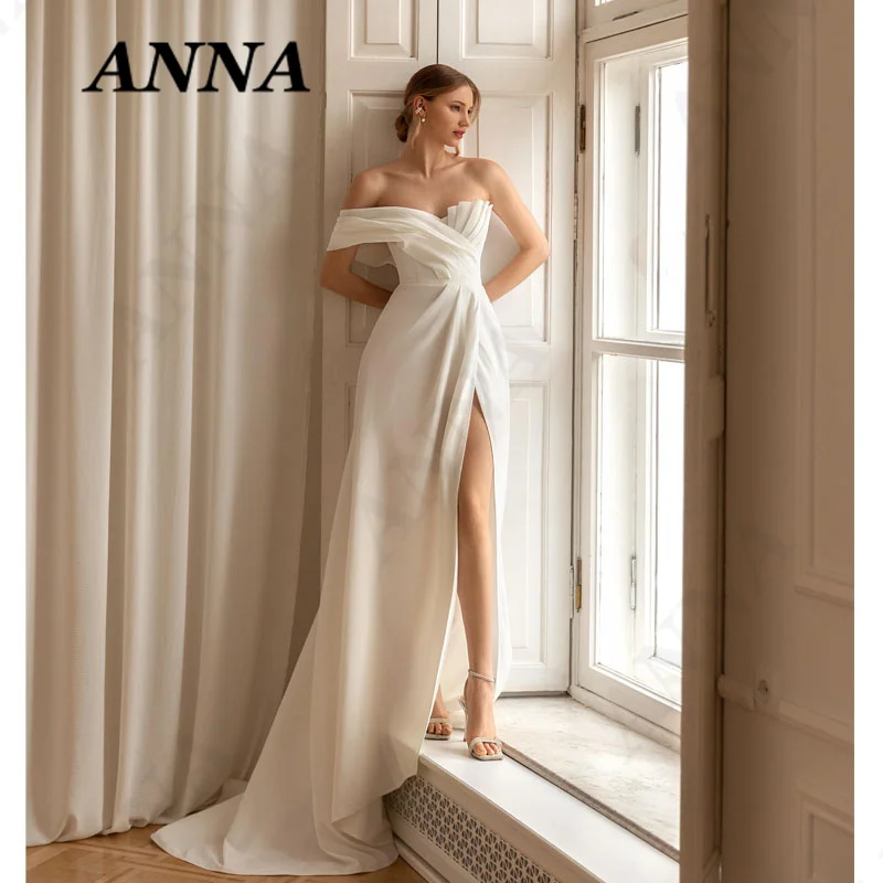 

Anna Beauty Wedding Dress 2021 Simple Off Shoulder Beach Party Mermaid Gown Elegant Backless Vestido De Noiva Civil Women Skirt