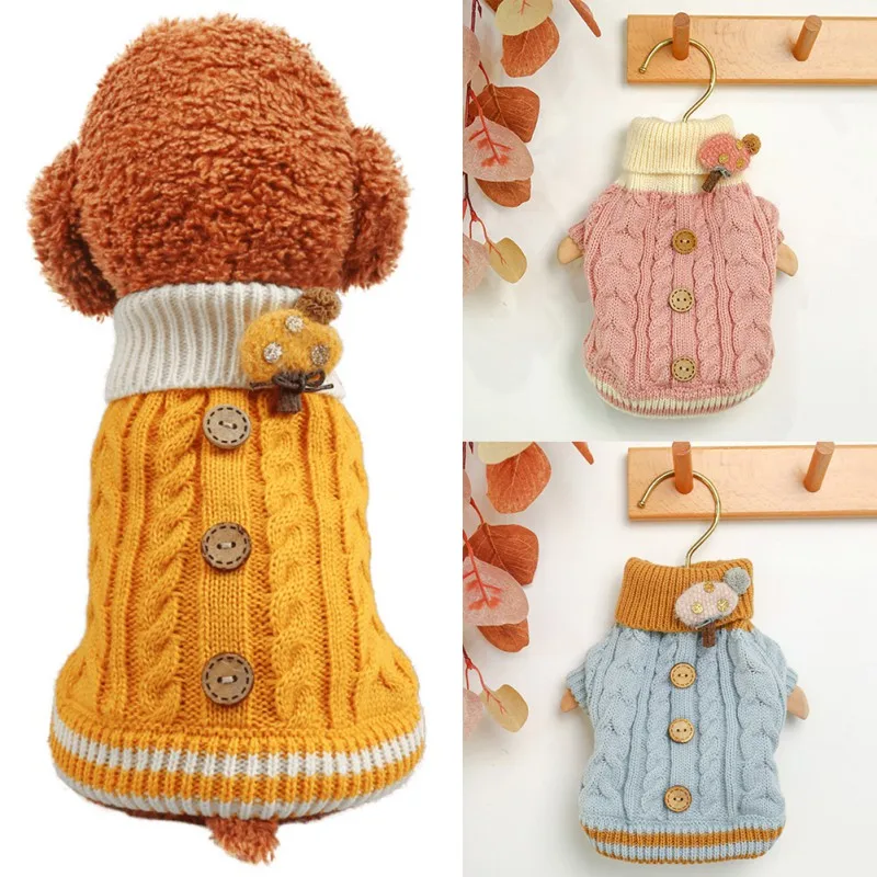 

Winter Dog Sweater Puppy Knitted Sweater Pullover For Small Middle Dog Button Decorative Pet Dog Clothing Pug For Chihuahua