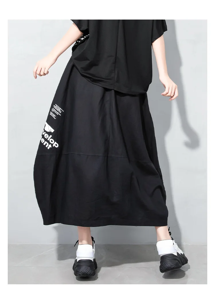 

Vefadisa Fashion Letter Print Women Skirt 2021 Summer New Ankle-Length Skirt Drawstring Waist Female Skirt Black White QYF5650
