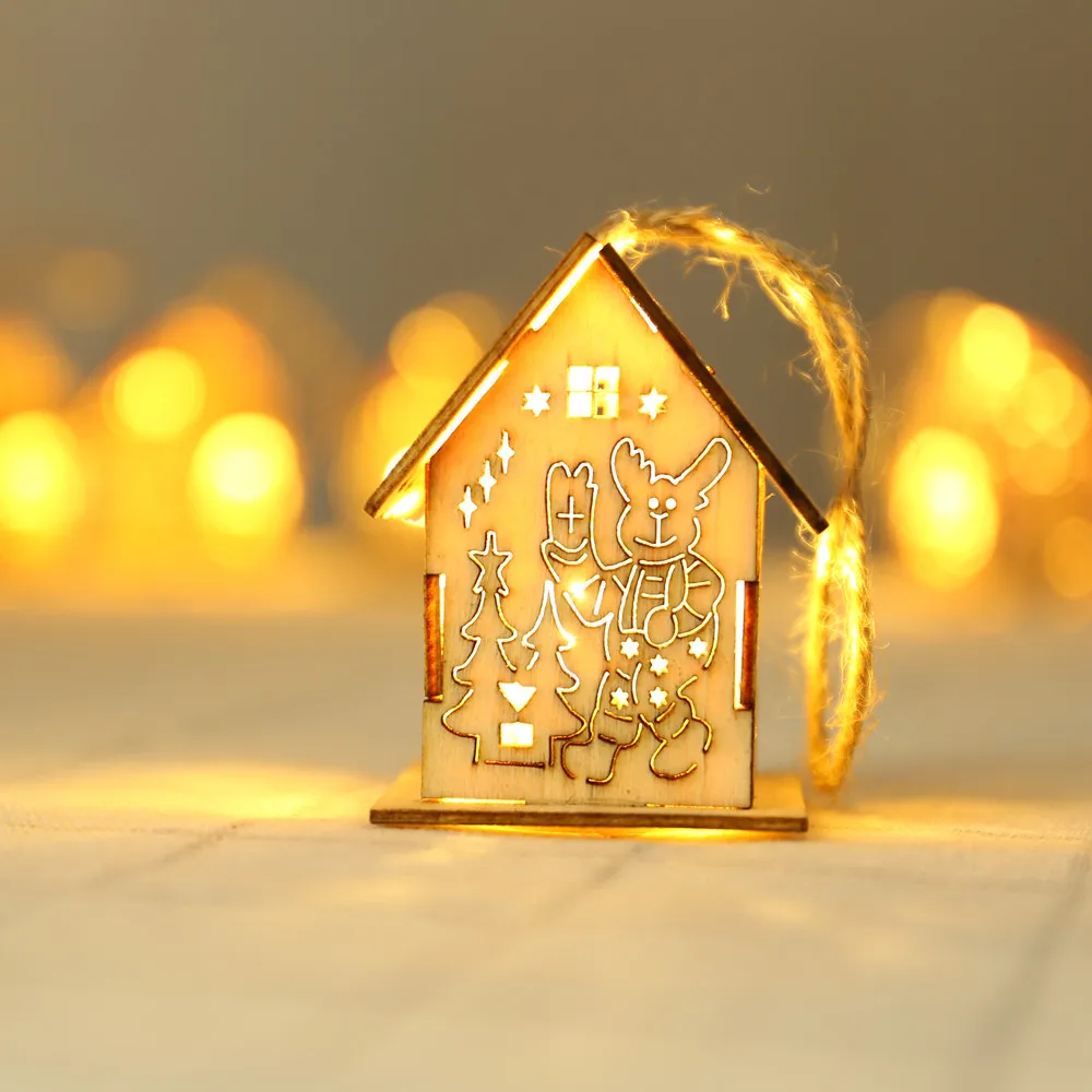 Рождественские украшения светящиеся домики Деревянные Подвески висячие