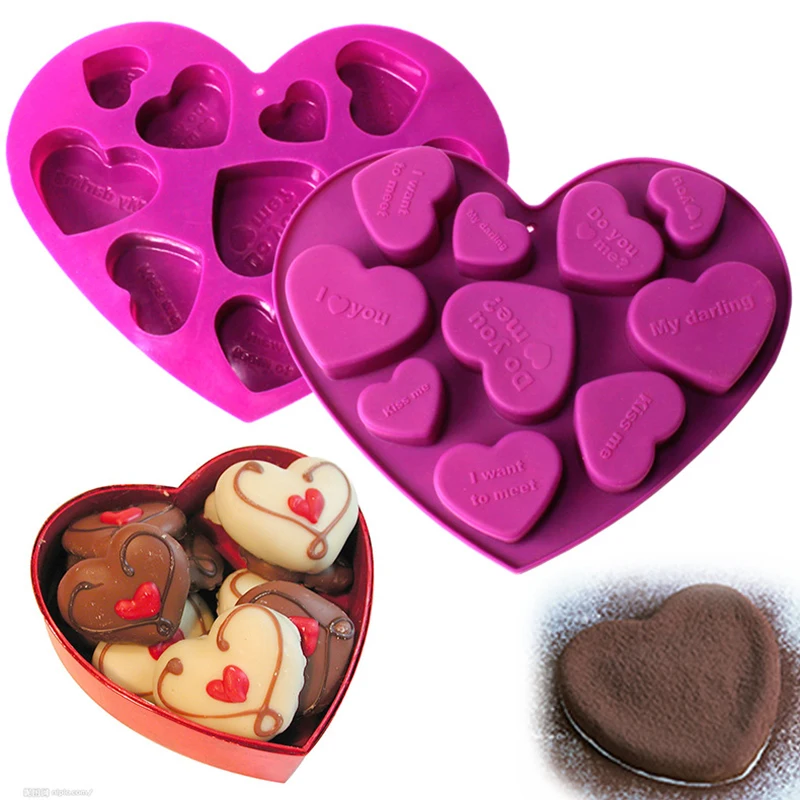 

English Love Heart Shape Silicone Molds DIY Candy Chocolate Soap Molds Cake Desserts Decorating Tools Kitchen Baking Bakeware