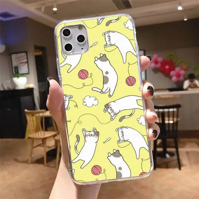 

Cute cat Pattern Phone Case Transparent for iPhone 6 7 8 11 12 s mini pro X XS XR MAX Plus cover funda shell