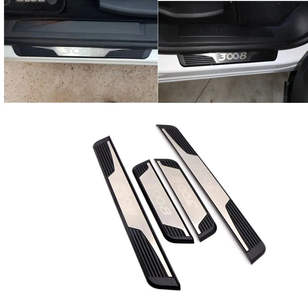 

For Peugeot 3008 3008 GT 2017-2020 Car Door Sill Scuff Plate Trim Stainless Steel Protector Plates Accessories Car Styling 4Pcs