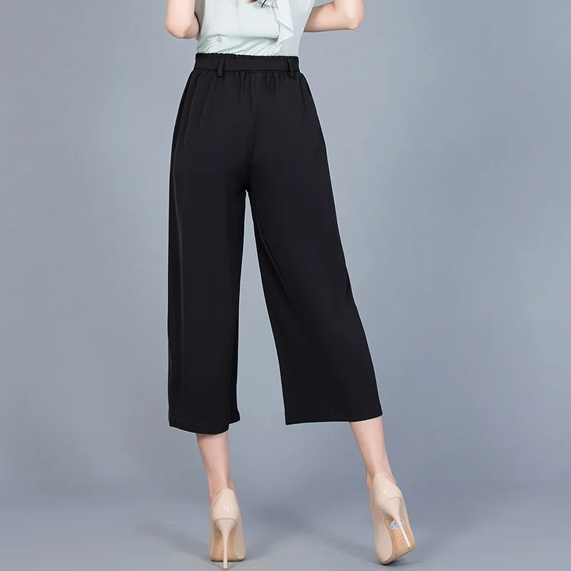 

2020 spring and summer new size wide leg pants lace up straight casual slim elastic waist Capris