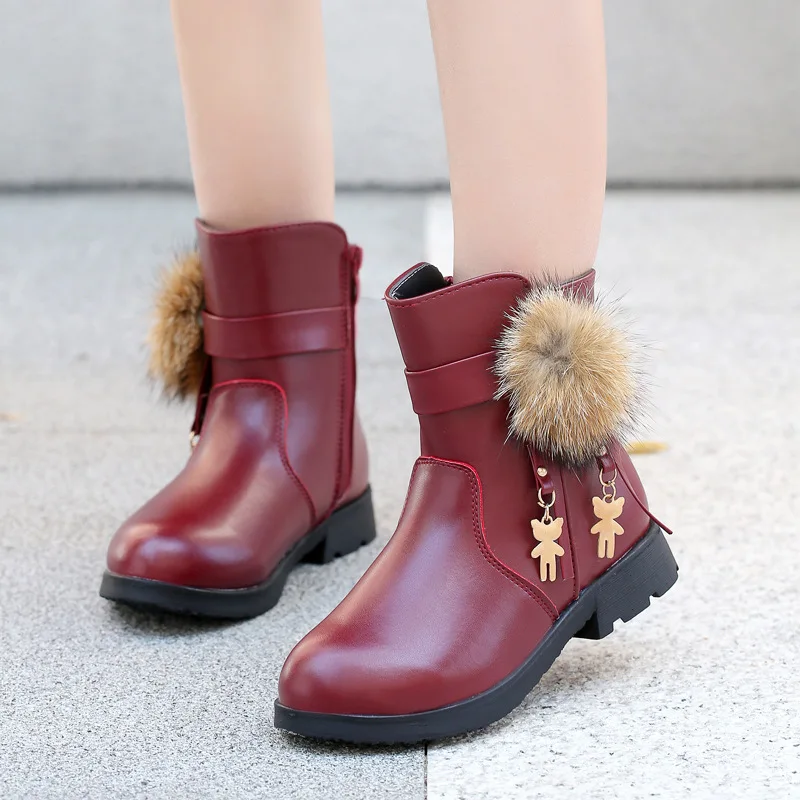 DOGEEK Girl's Boots in Autumn Winter New Han Edition Princess Girl Add Wool Cotton Children Shoes Fashion PU Leather |