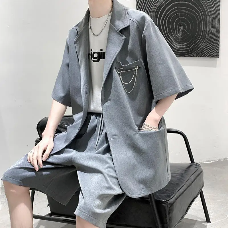 

New style short-sleeved suit, loose Korean style trendy, handsome casual British style suit and trousers, two-piece class suit