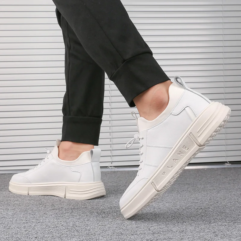 

2021 5cm Elevator Leather Shoes Men Casual Sneakers Misalwa White Black Stylish Lift Shoes Height Increase