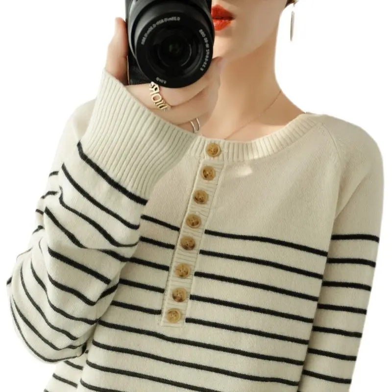 

T-shirt 2021 spring new fashion versatile striped bottom blouse for women
