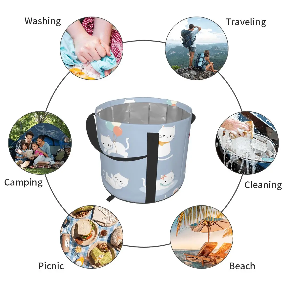

Foldable Water Bag Lovely Cat Outdoor Sports Camping Hiking Storge Water Bucket Picnic Water Ice Container Carrier