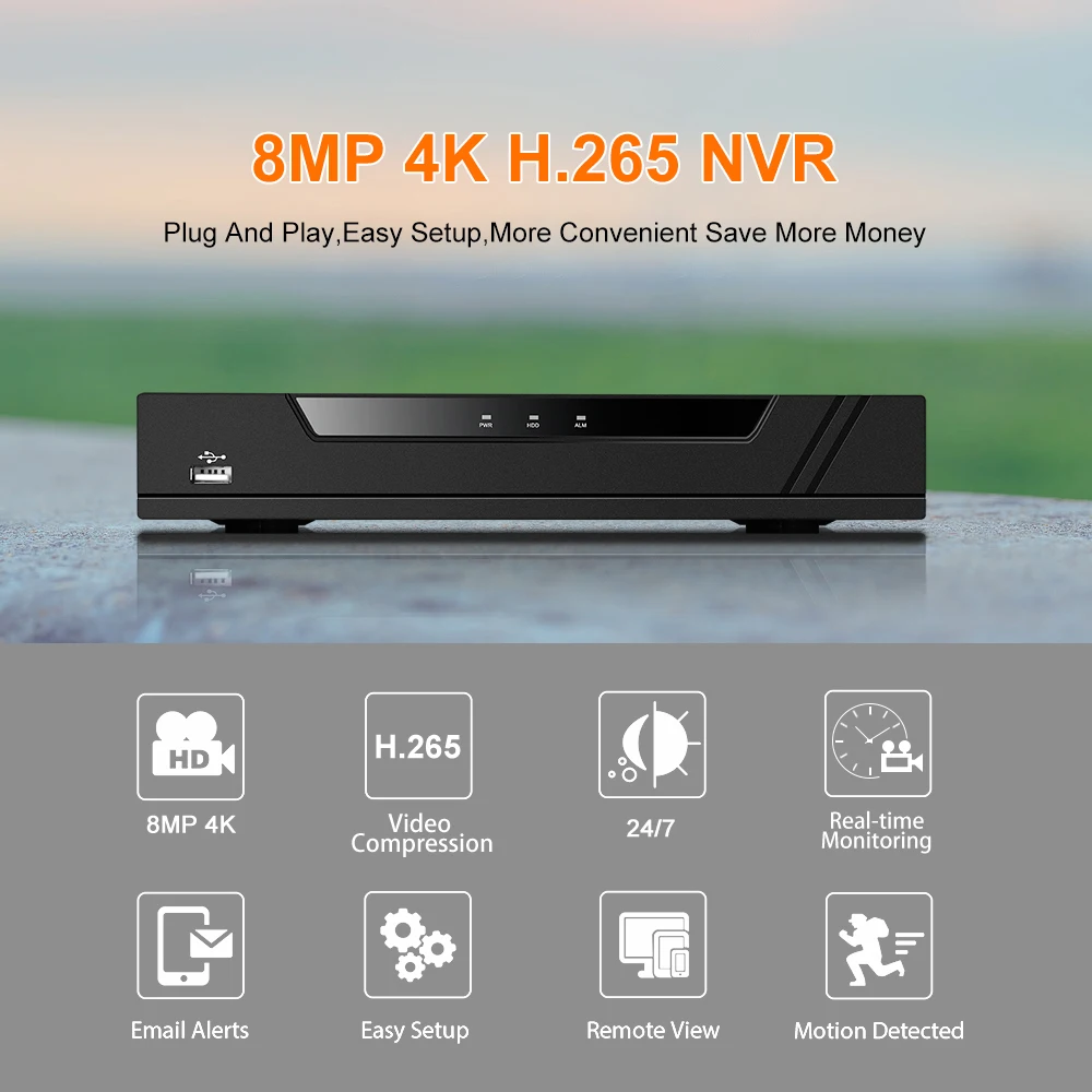 Сетевой видеорегистратор AZISHN H.265 48 В POE 8 каналов Мп 4K Ultra HD CCTV Onvif 2 0 для IP