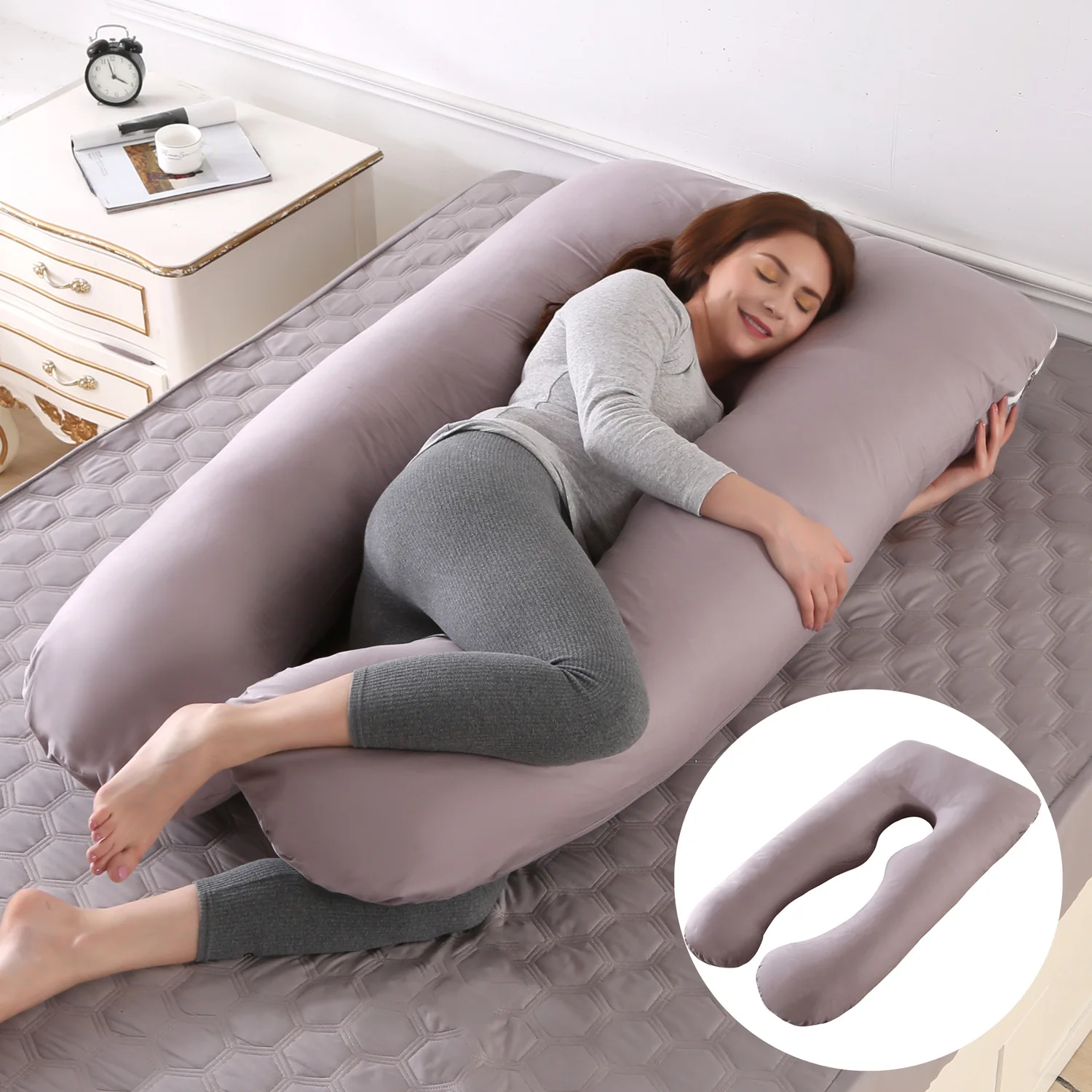 Almohada de apoyo para dormir para mujeres embarazadas, coj&iacute;n de maternidad multifuncional en forma de U, coj&iacute;n para amamantar-1