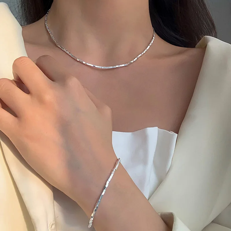 MEWANRY Minimalist 925 Stamp Bracelets for Women Trendy Elegant Charming Simple Smooth Cube Chain Party Jewelry Gifts | Украшения и