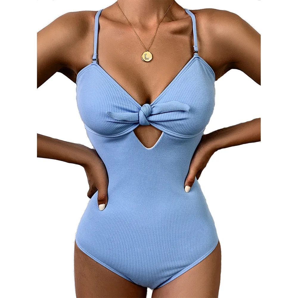 

Sexy One Piece Swimsuit Women Swimwear Ribbed Bathing Suit Woman Pleated Bikini Swimming Beach Wear Monokini Female Swimsuits