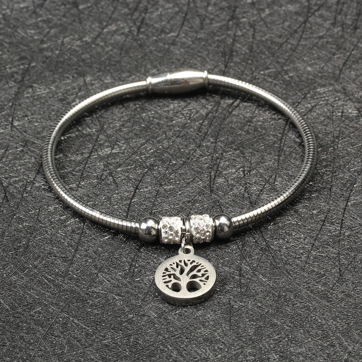 

Bangles Bijoux Fem Bracelet for Women Spring Chain Little Tree Love Bracelet Silver Black Stone Women Jewelry Drop Shipping