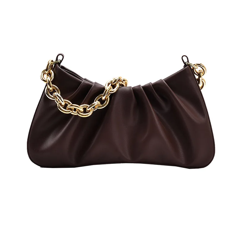 

Folds Design PU Leather Shoulder Bags for Women 2021 New Winter Branded Handbags and Purses Luxury Golden Chain Hand Bag Bolsos