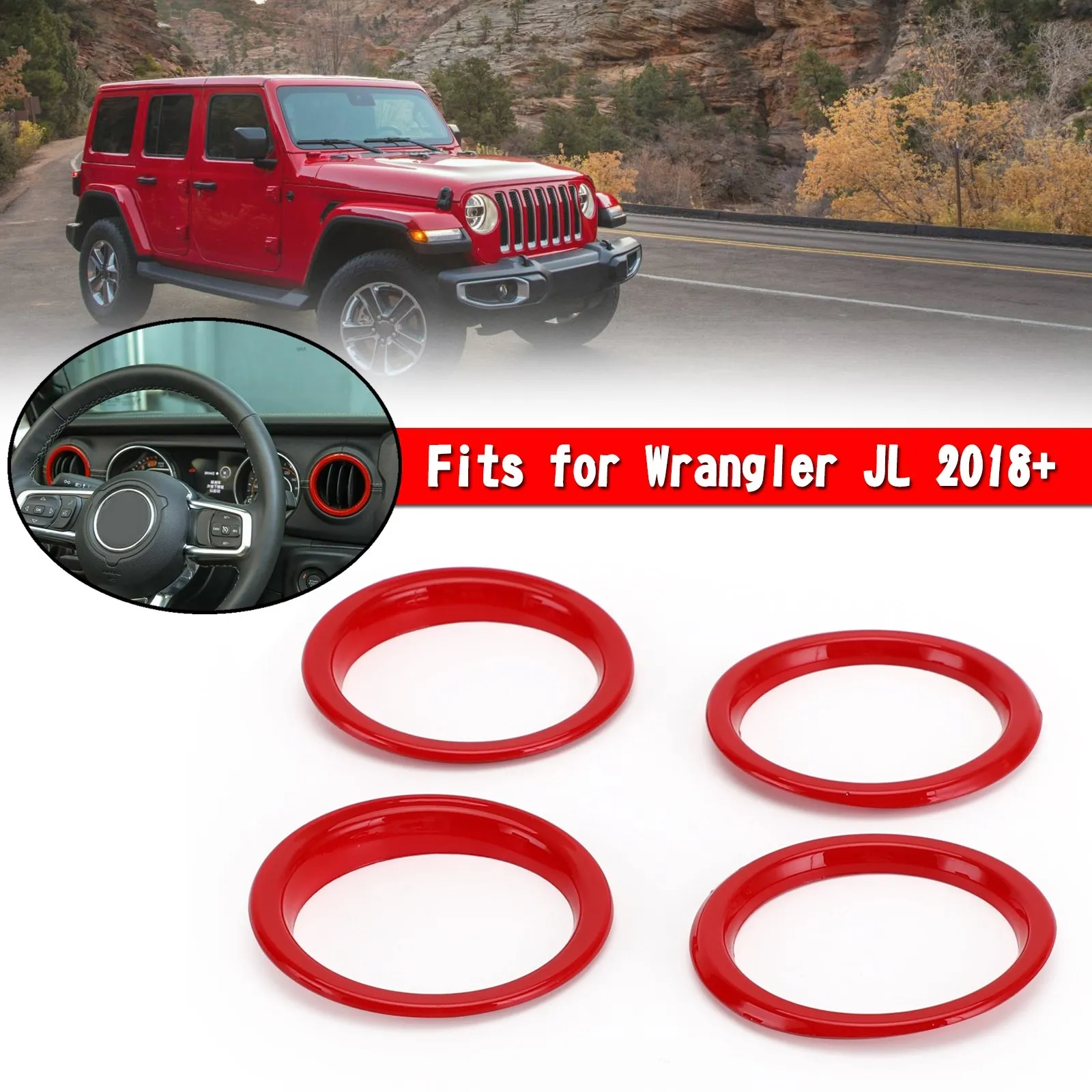 

Artudatech Red Car Dashboard AC Air Conditioner Vent Ring Cover Trim For Wrangler JL 2018+ Car Accessories