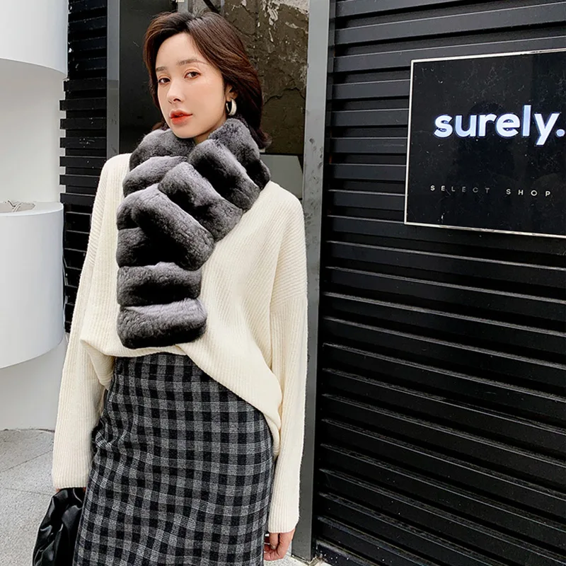 2021 New Arrivals Real Fur Scarf Women's Natural Headband Fashion Autumn Lady Chinchilla Collar Elastic Muffler TZ8682 |