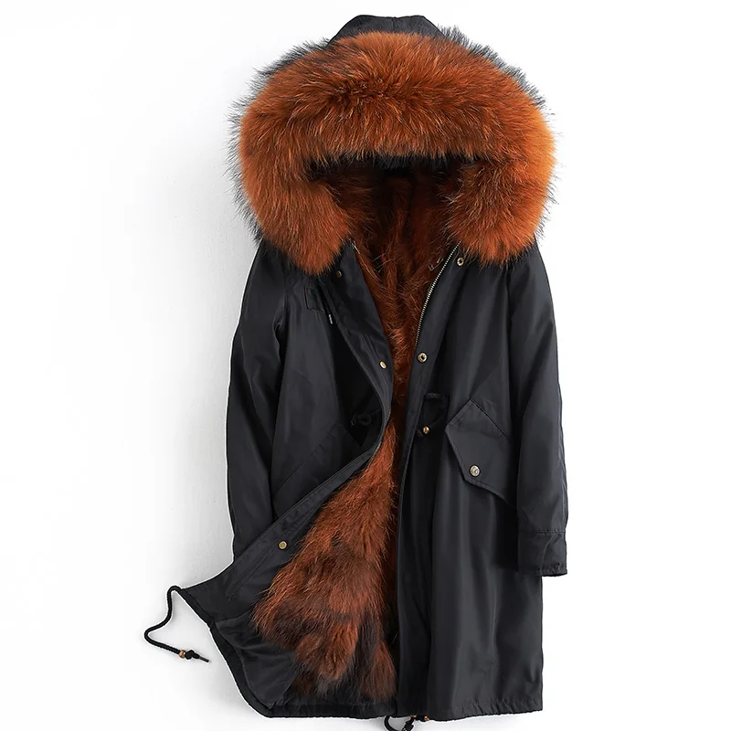 

RosEvans Autumn Winter Long Real Fur Coats Parkas Women Overcome Female Detachable Fox Raccoon Fur Liner Jacket Oversized