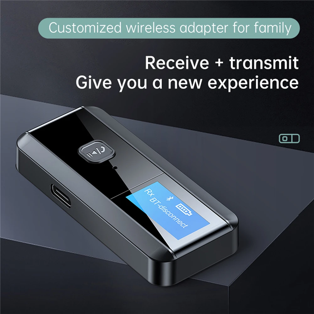

Type-C Bluetooth 5.0 + EDR + LCD Display Audio Receiver Transmitter For TV PC Driver-Free 3.5MM 3.5 AUX Wireless Adapter