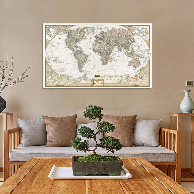 

150*90cm Vintage Map of The World Wall Art Poster Decorative Unframed Prints Classroom Supplies Living Room Home Decor