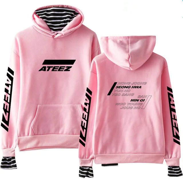 PINK4 Новое поступление Kpop ATEEZ Толстовка с принтом из двух частей повседневные толстовки женские модные толстовки Wooyoung Mingi - Цвет: PINK4