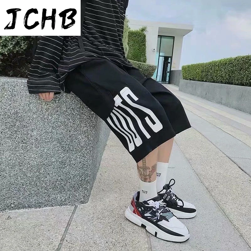 

2021 Streetwear Hip-hop Alphabet Over Knee Shorts Male Tide Five-point Pants Summer Sports Ins Tooling Loose Straight 5 Points P