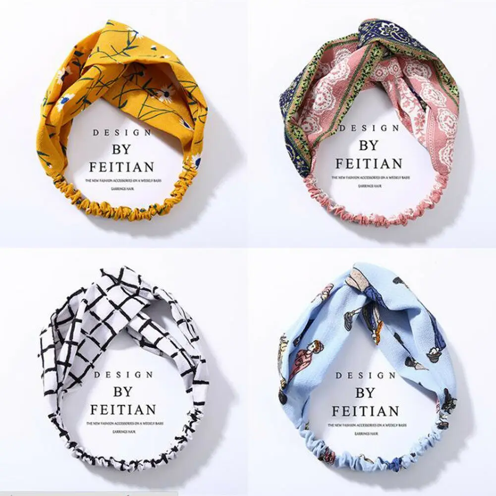 

Fashion Women Girls Bohemian Hair Bands Print Headbands Vintage Cross Turban Bandage Bandanas HairBands Hair Accessories