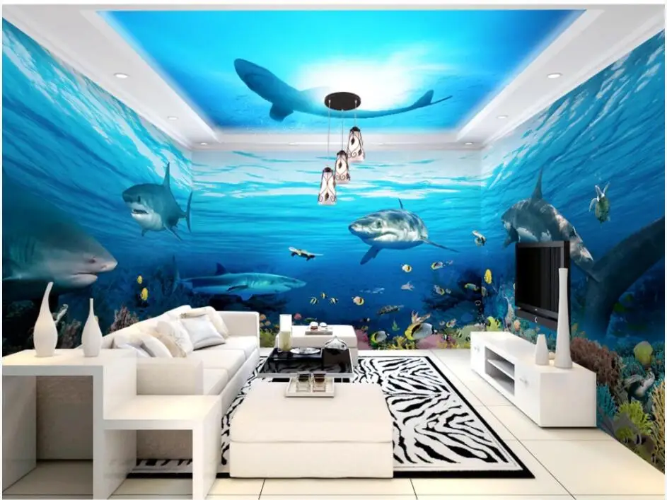 Пользовательские росписи фото 3d обои с изображением подводного мира Акула тема