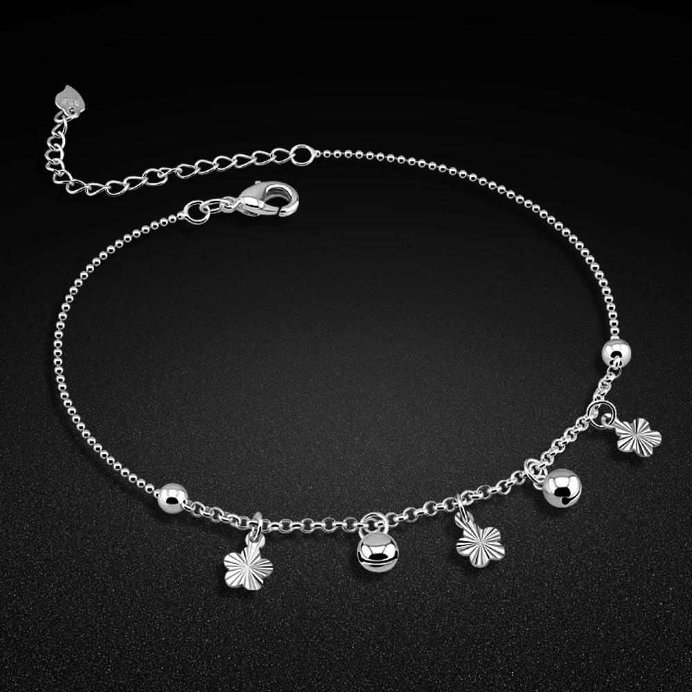 Простой женский оригинальный серебряный браслет подвеска на ногу цветок