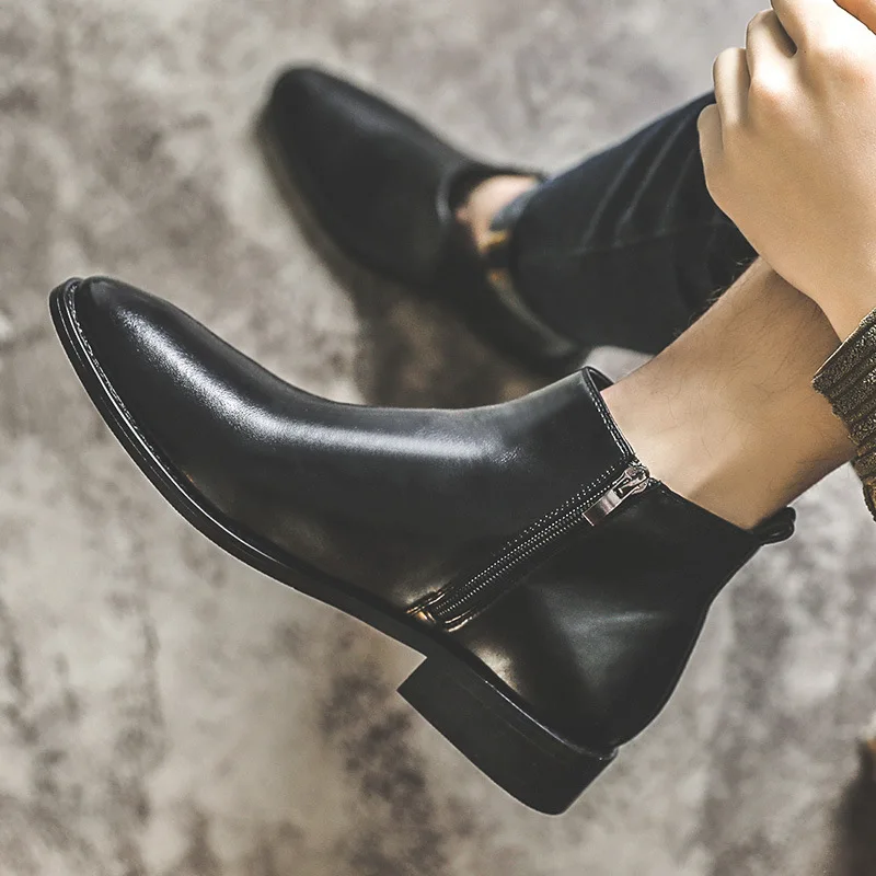 

men's fashion genuine leather boots black brown point toe shoes gentleman chelsea botines hombre ankle botas chaussure homme man