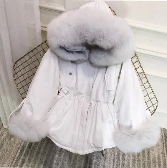 2019 зимняя женская куртка с натуральным лисьим мехом пуховик на белом утином пуху