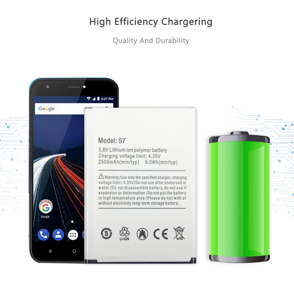 

For Ulefone S7 Mobile Phone Replacement Battery 2500mAh Li-ion Polymer For Ulefone S7