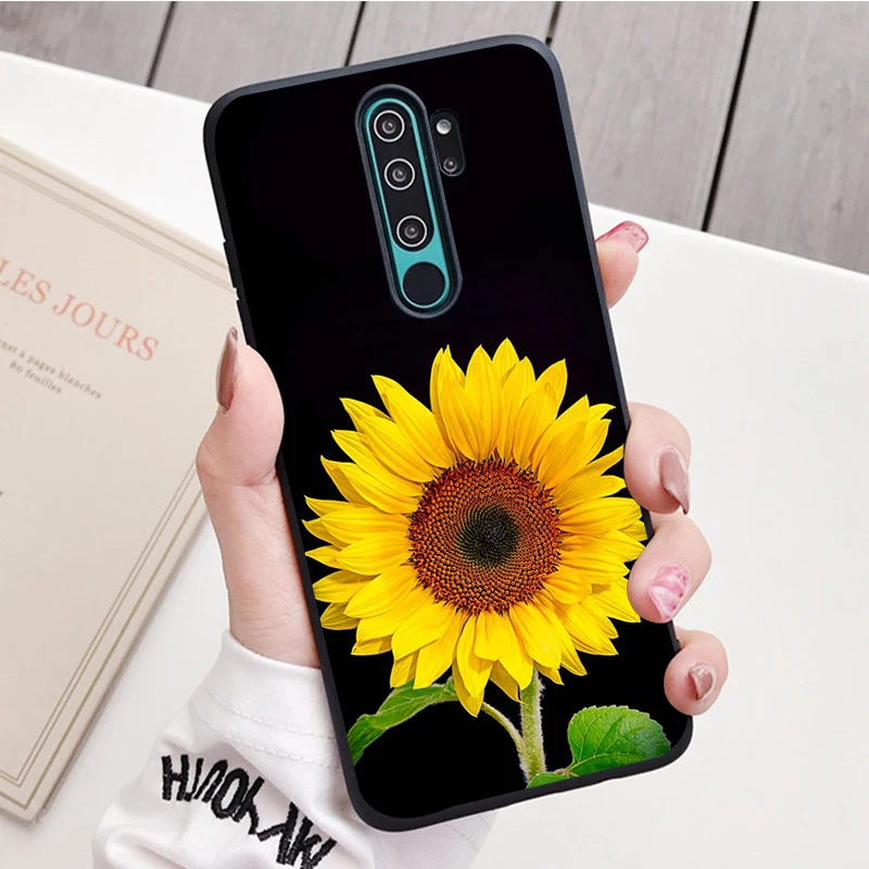 Черный силиконовый чехол для телефона Redmi note 9 8 7 Pro S 8T 7A с желтым цветком