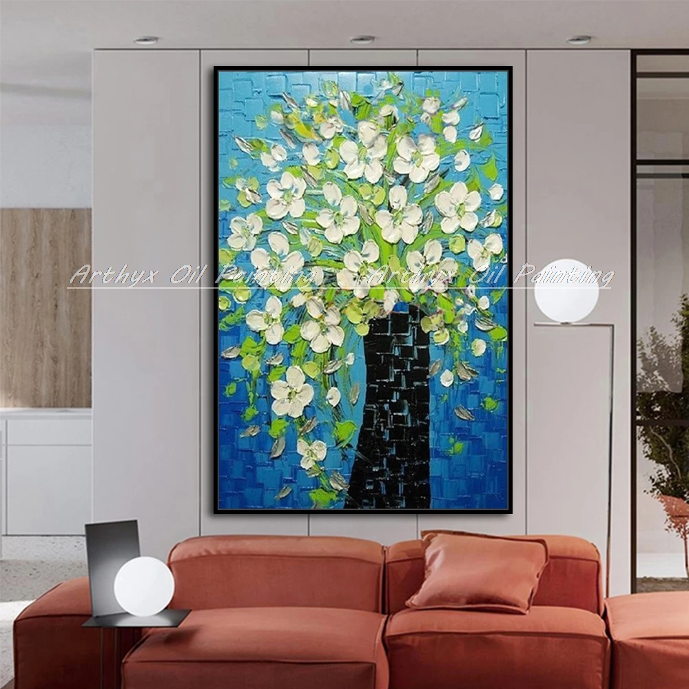 Arthyx Handpainted Palette Knife White Orchid Flower Oil Painting On Canvas Modern Abstract Wall Art Picture For Room Home Decor | Дом и сад