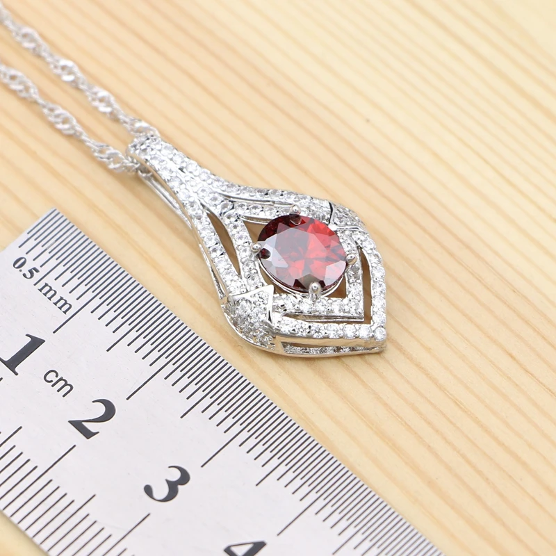 Серебро 925 Свадебные Ювелирные наборы для женщин Красный кубический цирконий